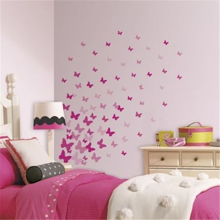 Roommates ROOMMATES RMK2713SCS Pink Flutter Butterflies Peel and Stick Wall Decals RMK2713SCS